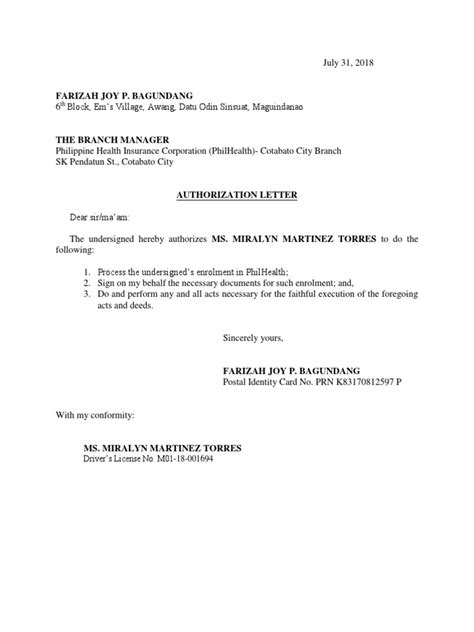 Authorization Letter for PhilHealth.